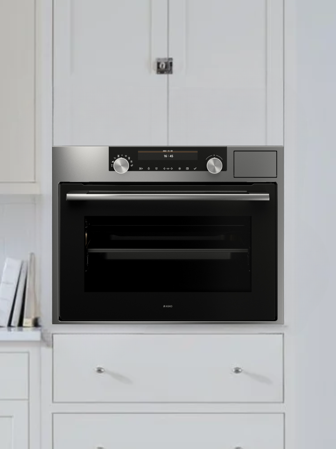 Modern microwave oven on a countertop